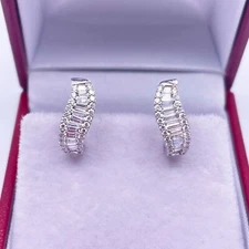 2Ct Baguette Simulated Diamond Fancy Huggie Hoop Earrings 14K White Gold Plated