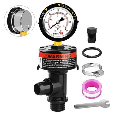 Manual Pool Filter Air Relief Valve with Stainless Steel Pressure Gauge, High