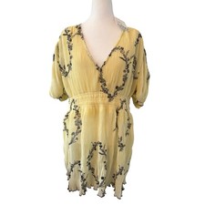 GANNI Pale Banana Floral Georgette Plisse Mini Dress Yellow NWT size 8/10