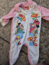Vintage Playschool Newborn Size Rare Mickey And Minnie Button-up Pajama Pink And