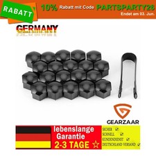 20 RADSCHRAUBENKAPPEN ABDECKUNGEN RADMUTTERN SET 17MM SCHWARZ GLANZ + ABZIEHER
