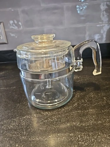 PYREX 6 Cup Coffee Pot #7756  Glass Carafe Flameware Percolator W/LID Vintage