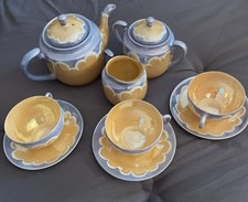 Japan Lusterware Tea Set Hand-Painted over Peach