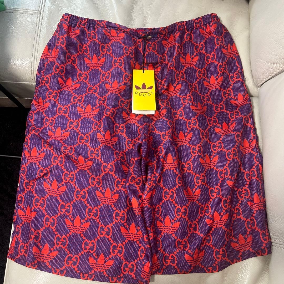 Gucci x Adidas Bermuda Shorts Silk Twill Purple Red Logo GG
