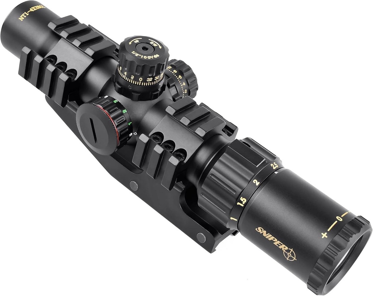 SNIPER スコープ1-4X Sniper Rifle Scope 1-4X28 LPVO Scope Compact Mil-Dot Reticle w/1