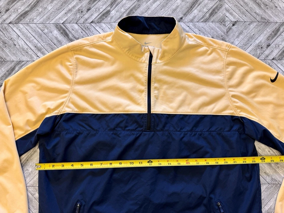 Chaqueta cortavientos Nike Shield para hombre grande azul amarillo 1/4 cremallera correr deportes Y2K Foto 4 de 4
