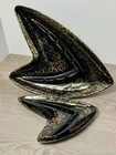 Set Black Gold Speckle 13" & 8" MCM Shawnee #205/209 Atomic Boomerang Ashtrays
