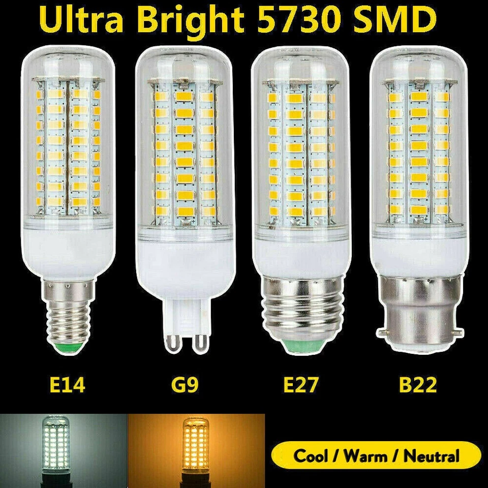 B22 G9 E14 E27 LED Corn Light Bulb Screw Socket White Lamp 12W 15W 220V 240V BC - Image 3 of 4