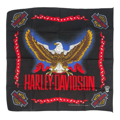 Vintage Harley Davidson Bandana Eagle Denim Print Biker 90s USA Made