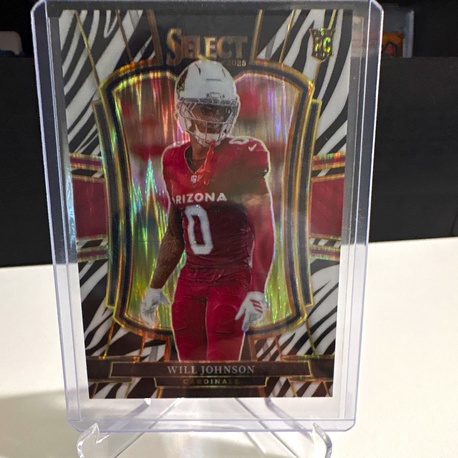 Panini 2025 Select Will Johnson Cardinals #122 Premier Level Zebra Prizm RC