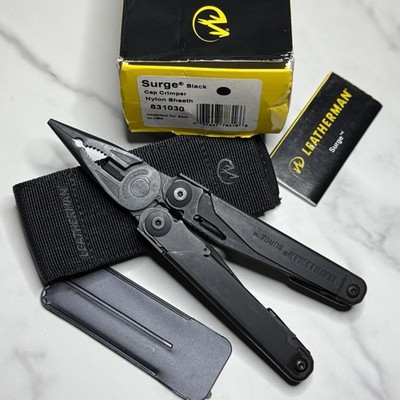 Leatherman Surge Cap Crimper Black Multitool w/Molle Sheath. Discontinued