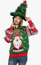 Christmas Ugly Sweater Merry Christmas Santa Lights w Christmas Tree Hood Large