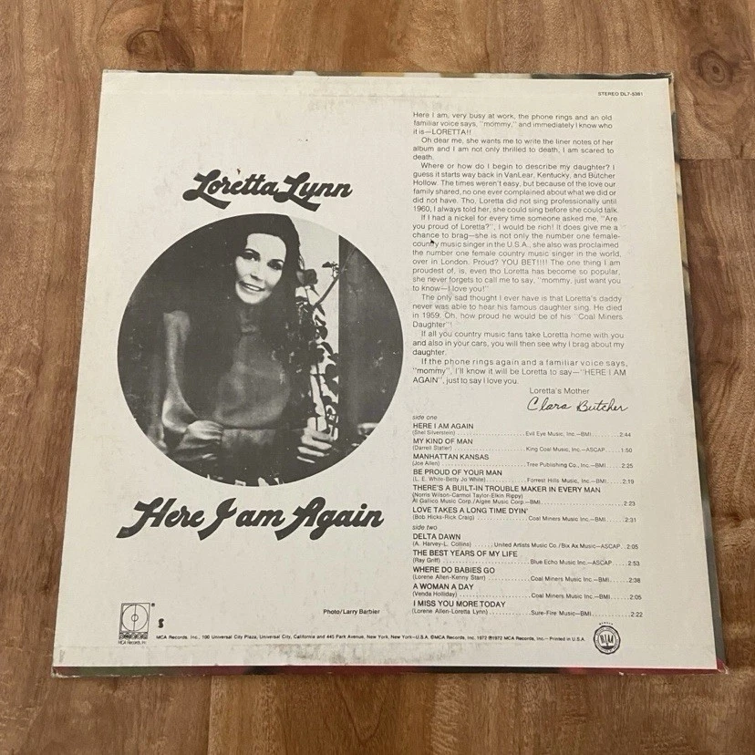 Loretta Lynn Here I Am Again’ Vinyl Record Album MCA Records 1972 Decca Foto 2 de 4