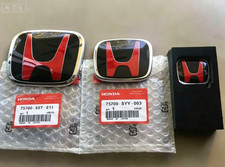 3pack For 2016-21 Honda Civic Black Red Frontrearlsteering Wheel Emblem Badge