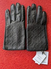 COACH Sculptured "C" Black Leather Tech Gloves Women's SIZE 7 NWT