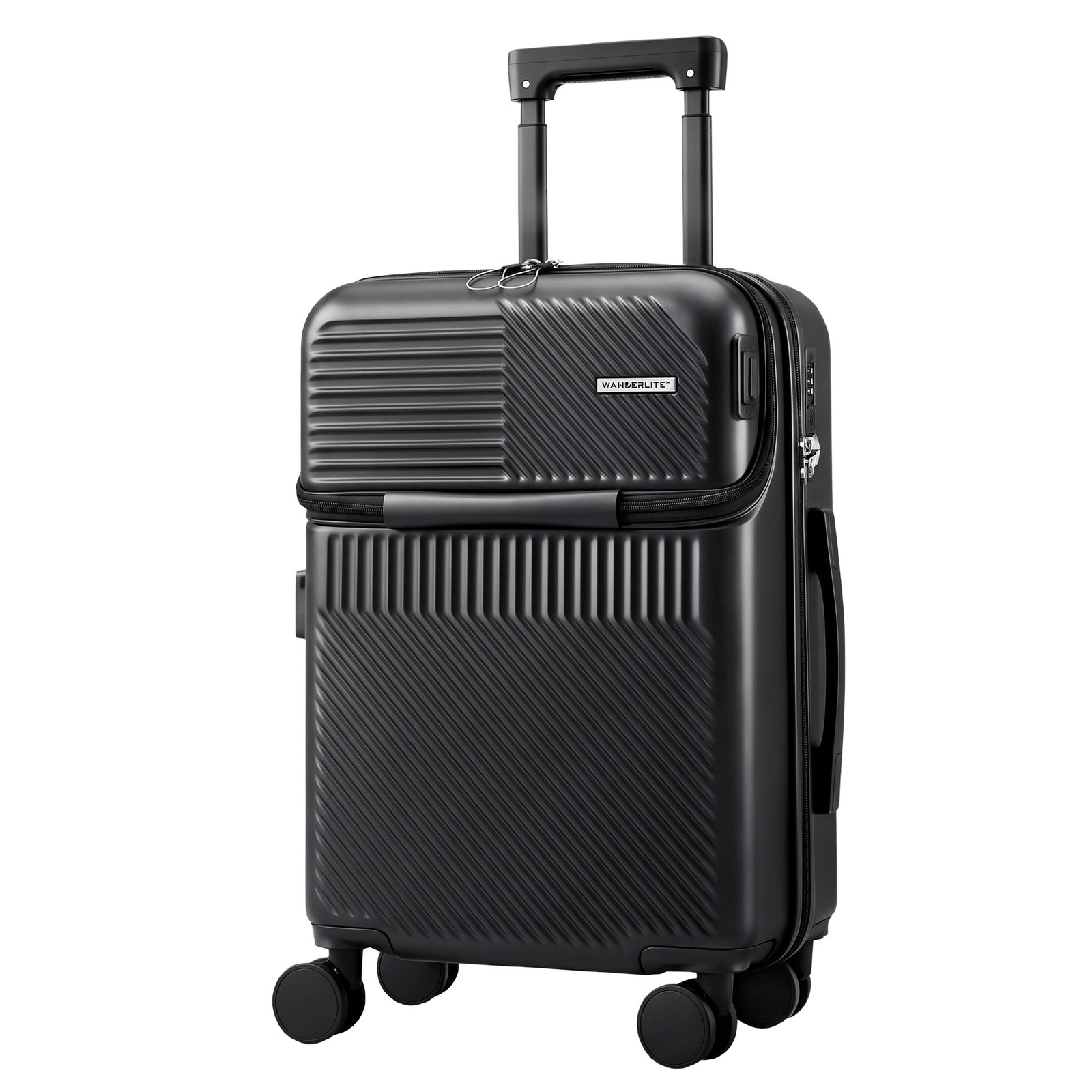 Wanderlite 20" Luggage Suitcase Front Pocket Travel Carry On TSA Black — image 2
