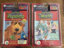 LeapPad LeapStart Lot: Pre Math  Pre Reading 2 Interactive Books  Cartridges