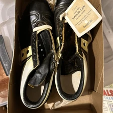 Vintage Men Spot-Bilt Black Leather Kango-Tan Football Cleats Size 7 W/Box
