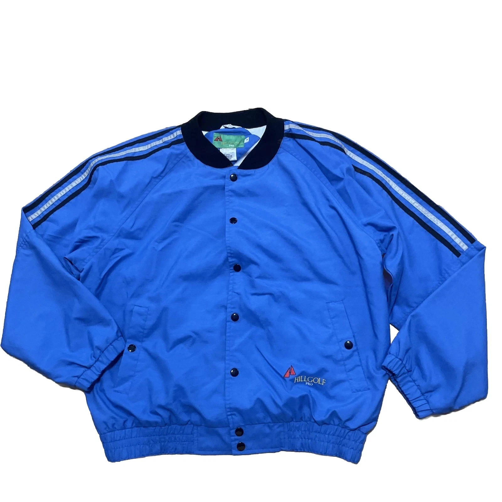 Hillgolf Pro Windbreaker 1980s Men M Blue Trefoil Retro Golf Lined Bomber Jacket