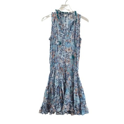 Poupette St Barth Clara Mini Dress Womens Small Light Blue Floral Resortwear