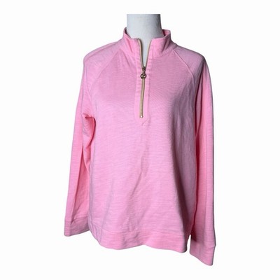 Lilly Pulitzer Ashlee Luxletic Half-Zip Pullover Rousseau Pink 100% Cotton Sz M
