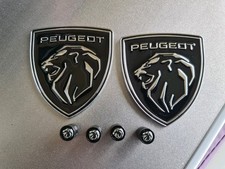 2 X LOGO + BOUCHON VALVE Emblèmes 3D LION PEUGEOT Badge NOIR 208 308 2008 3008 