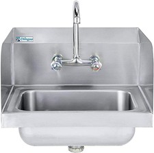 Commercial Wall Mounted Hand Sink w/ Gooseneck Faucet and Side Splash 17" x 15"