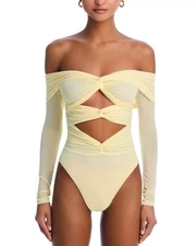 Ronny Kobo Fitz Cutout Bodysuit - Yellow-Large