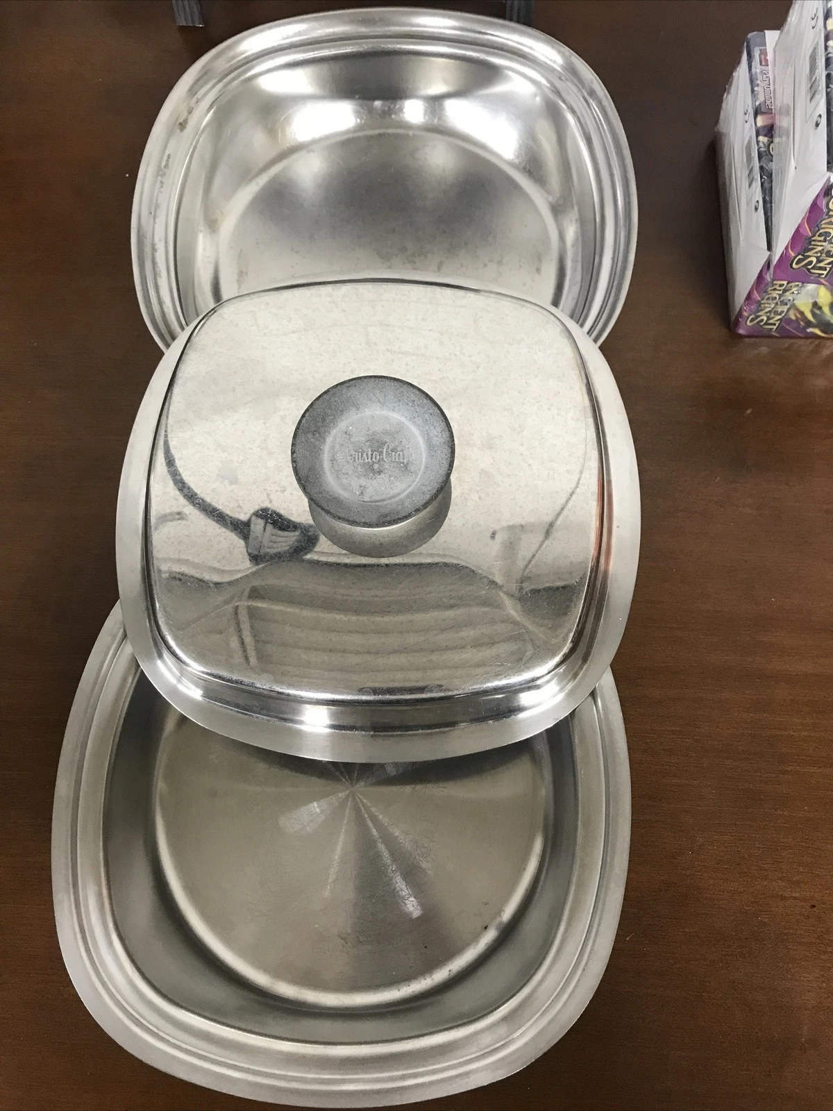 Aristo Craft 3 Pc Stainless Steel Square Cookware 2 Pans & 1 Lid Vintage
