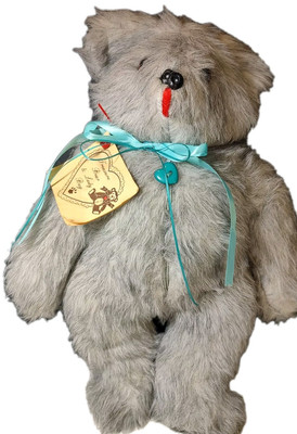 Vintage Treasure Bear and Ladybug Gray Bear Plush With Tags Handmade 1988