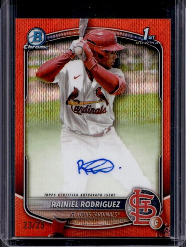 2025 Bowman Chrome Rainiel Rodriguez Auto Orange Wave Refractor 1st #/25