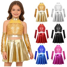 Kids Girls Dancewear Performance Sets Sequined Outfit Tango Jazz Competitions