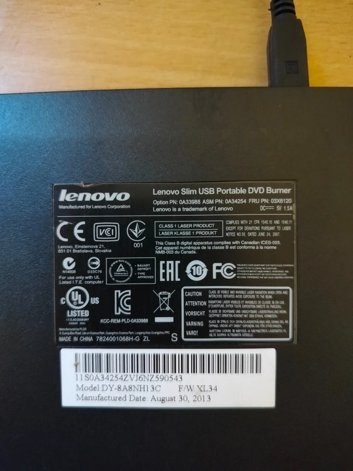 Lenovo Slim USB Portable DVD Burner DY-8A8NH13C (V3 1133) - Bild 3 von 4