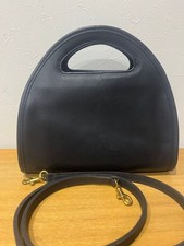 COACH 9942 Half Moon Carousel Shoulder Bag Leather Navy Blue Vintage From Japan