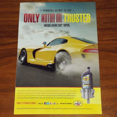 SRT VIPER PENNZOIL ULTRA PRINT AD MAGAZINE ADVERTISEMENT TRUSTED MOTOR OIL