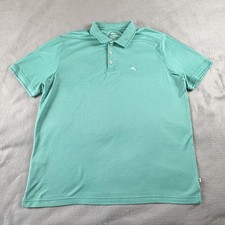 Tommy Bahama Polo Shirt Mens Large Green Striped Short Sleeve Marlin Logo Golf