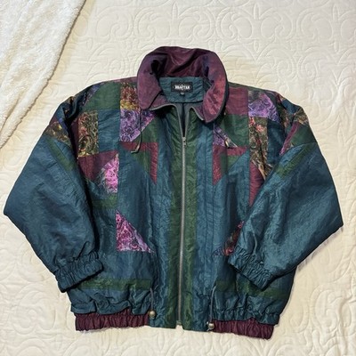 Vintage 90s Streetwear Puffer Iridescent/Metallic Patchwork Bomber Jacket Sz L