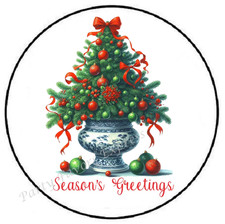 SEASONS GREETINGS CHRISTMAS TREE ENVELOPE SEALS LABELS STICKERS PARTY FAVORS