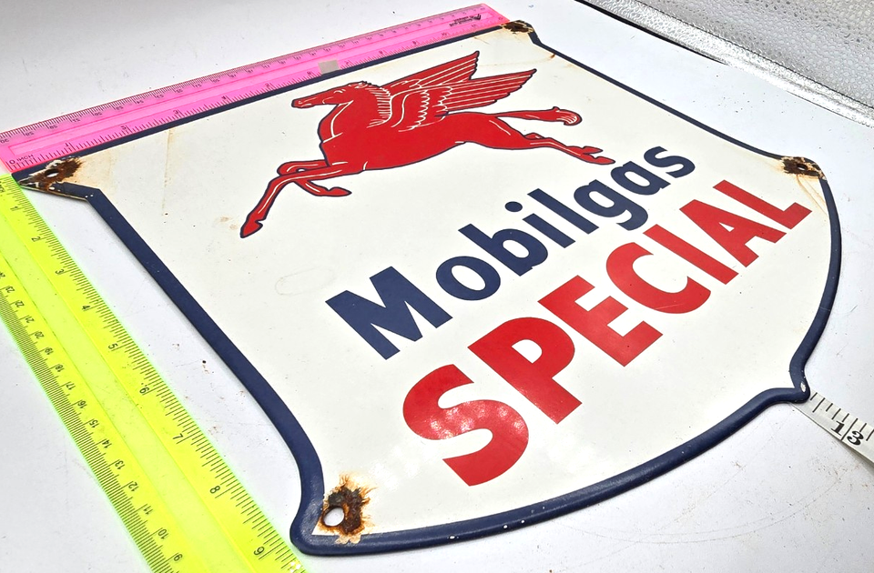 VINTAGE MOBILGAS SPECIAL PORCELAIN SIGN DEALERSHIP GAS MOBIL MOTOR OIL ...
