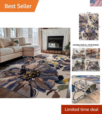 #ad Elegant 6#x27;6quot; x 9quot; Bright Floral Non Shedding Area Rug for Indoor Use $249.99