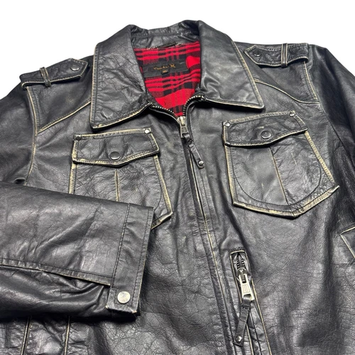 Veste en cuir Yukali X homme XL motard édition limitée fermeture éclair complète laine doublée plaid