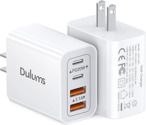 40W USB C Charger Cube, 2-Pack Wall Plug Fast Charging Block, 4-Port PD+QC Power
