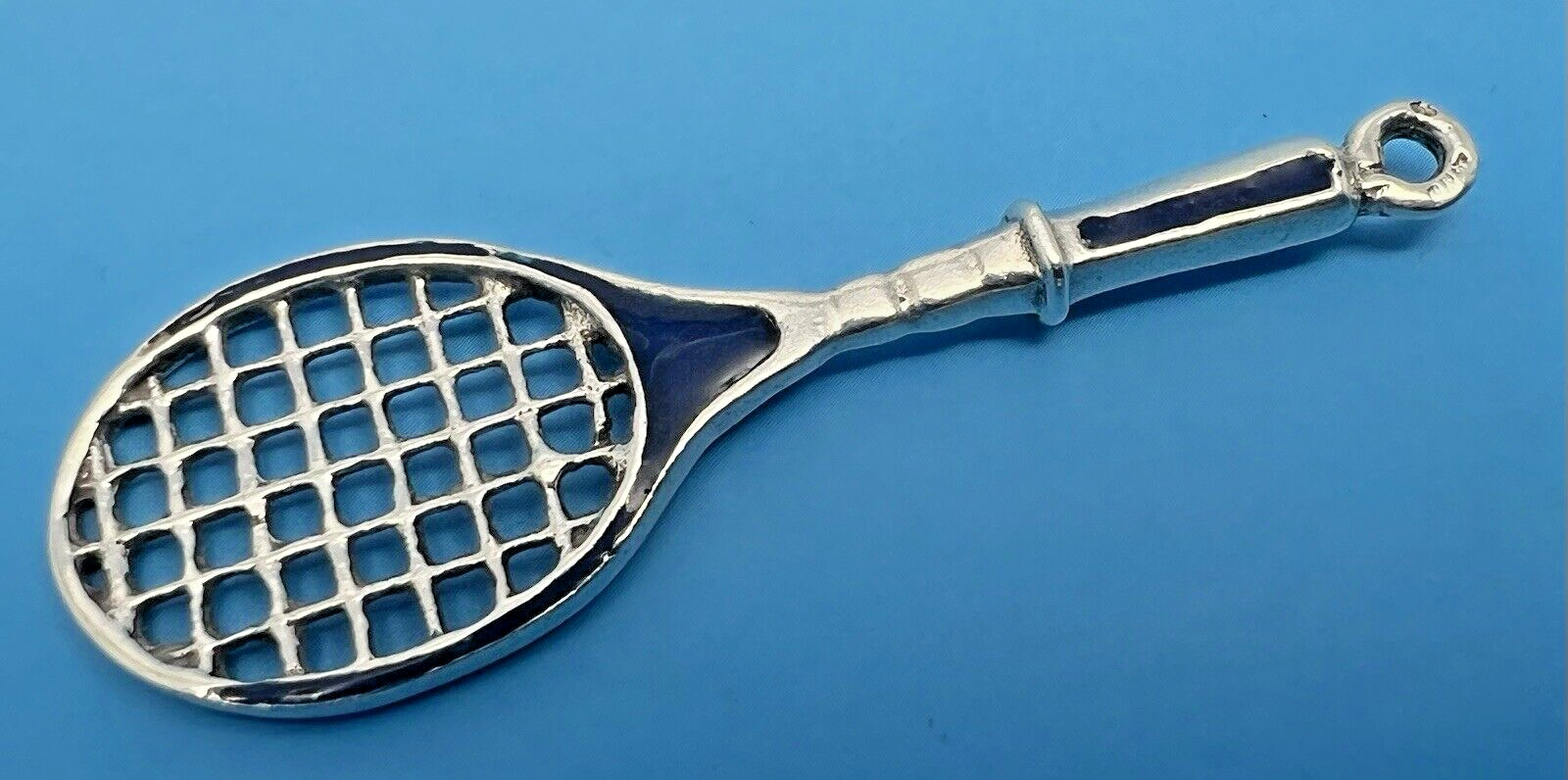 SOLID SILVER & ENAMEL TENNIS RACKET PENDANT LONDO… - image 8