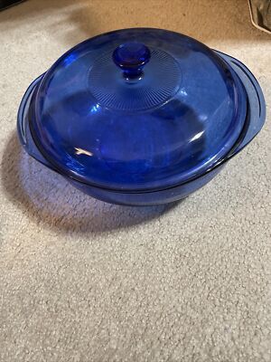 Pyrex #024 Cobalt Blue Glass Casserole Dish with Lid Vintage 