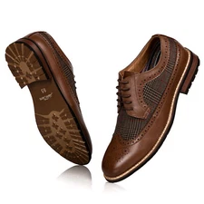 Brown Plaid Men's Wing Tip Lace Up Oxford Formal Classic Dress Shoes