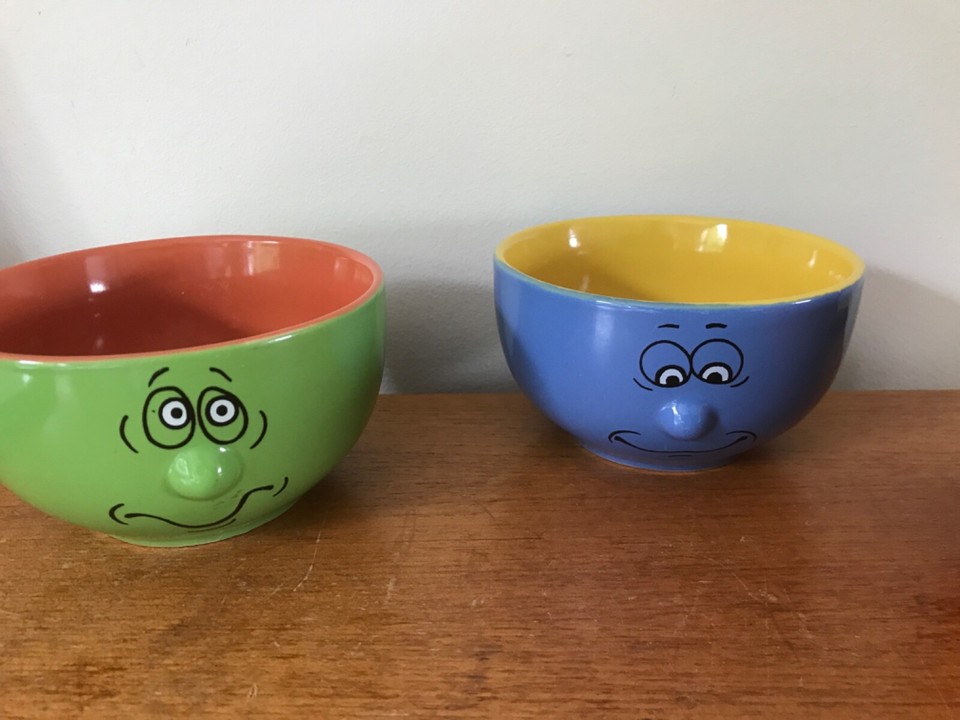 1990s 4 x TRADE WINDS FUNNY FACE CEREAL SOUP DESSERT BOWLS. 5.25