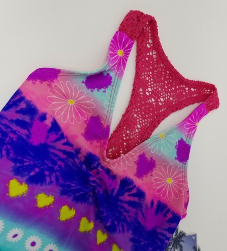 NWT YMI Girls 1 Piece Daisy Bathing Suit Pink Purple Size 7/8 - Picture 8 of 8