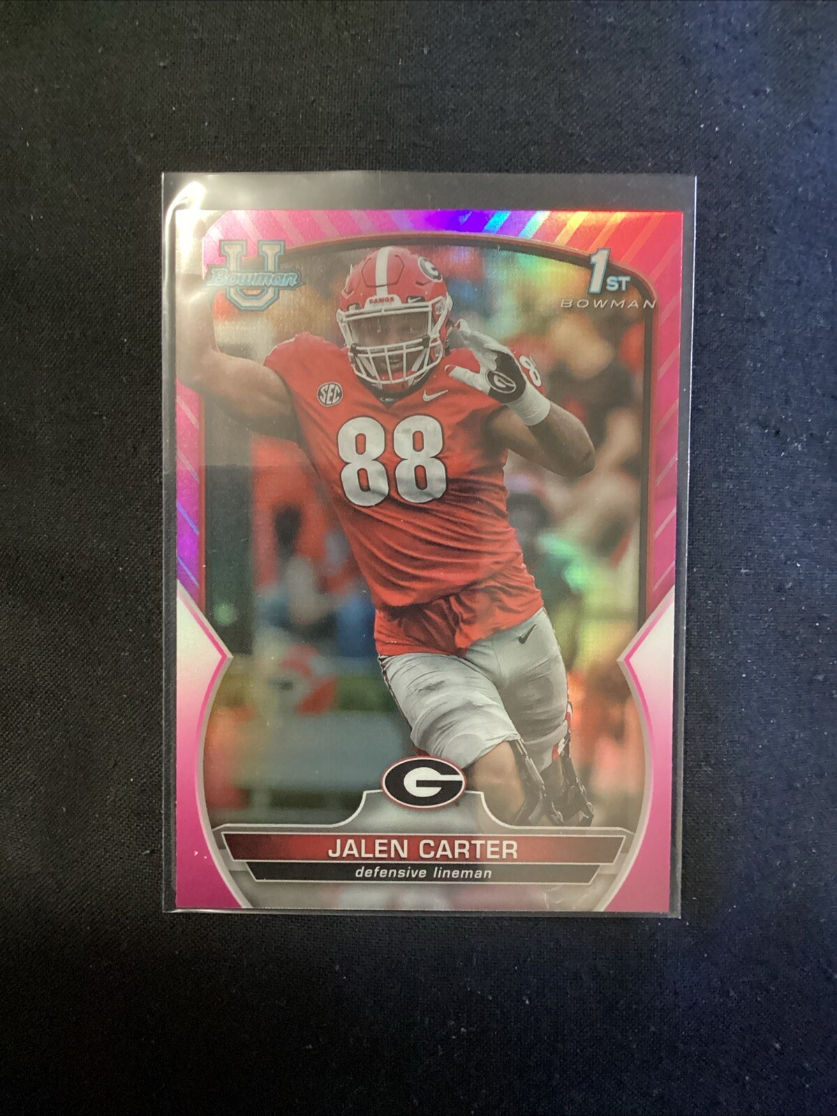 2022 Bowman University Chrome #37 Jalen Carter Pink Refractor                A10