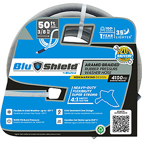BluShield 3/8in x 50ft Non-Marking Rubber Pressure Washer Hose Assembly