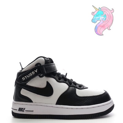 Nike Air Force 1 Mid Stussy Black White PS Size 1Y Shoes DN4158-002
